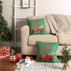 2pk 18"x18" Christmas Truck Embroidered Square Throw Pillow Covers - Design Imports -Design Imports GUEST 00af601b 8215 45a0 987a 17d90e5f1f24