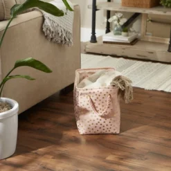 Design Imports Polyester Bin Dots Gold / Millennial Pink Rectangle Medium 16X10X12 -Design Imports GUEST 01065208 3240 4306 acf2 b0691f26ac0d