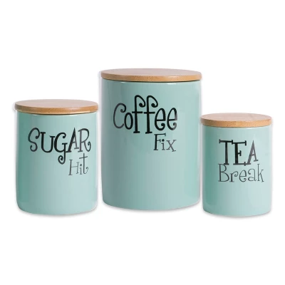 Design Imports Aqua Coffee/Sugar/Tea Ceramic Canister Set/3 7 Design Imports Aqua Coffee/Sugar/Tea Ceramic Canister Set/3 - Image 7