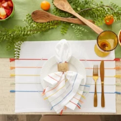 DII Stripe Tassel Placemat Set 4 Piece, White & Rainbow, 13x19" -Design Imports GUEST 0207f85b 96d0 4201 875b e9e7c6795c1f