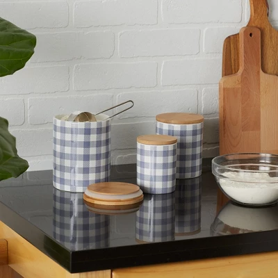 Design Imports Stonewash Blue & White Buffalo Check Ceramic Canister Set/3 6 Design Imports Stonewash Blue & White Buffalo Check Ceramic Canister Set/3 - Image 6
