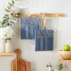 Design Imports Blue Chambray French Stripe Potholder (Set Of 2) -Design Imports GUEST 027fe4a5 cdce 4899 b885 bfc84f175552