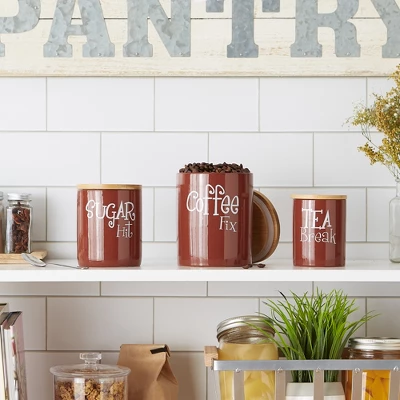 Design Imports Cinnamon Coffee/Sugar/Tea Ceramic Canister Set/3 4 Design Imports Cinnamon Coffee/Sugar/Tea Ceramic Canister Set/3 - Image 4