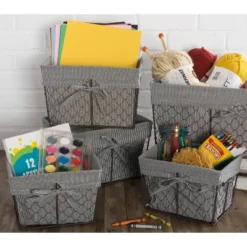 Design Imports Set Of 5 Rustic Bronze Chicken Wire Ticking Stripe Liner Baskets Black/White -Design Imports GUEST 03cdbf72 8ead 4869 9e1a e59f34f92024