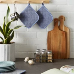 Design Imports Terry Solid Potholder Set 3 Piece Stonewash Blue 7X7" -Design Imports GUEST 03fd9335 e1de 4b6f aa89 bf50f2dc2974