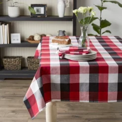 Design Imports Cardinal Red Tri Color Check Tablecloth 52X52 -Design Imports GUEST 045eb444 9a97 48e9 92cf 44429c8b1561