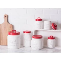 Design Imports Red Ceramic Jar Canister Set/3 -Design Imports GUEST 04736499 3366 444e 8f69 455dc9e87587
