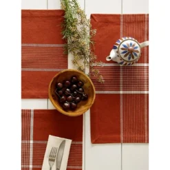 DII Sedona Check Placemat Set 6 Piece, Rust, 13x19" -Design Imports GUEST 0565ef87 8fd3 4bdf 87d4 3250c21de1db