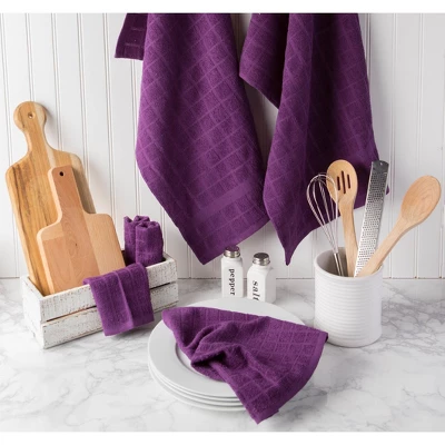 Design Imports Windowpane Terry Dishcloth Set 6 Piece, 12X12", Eggplant 2 Design Imports Windowpane Terry Dishcloth Set 6 Piece, 12X12", Eggplant - Image 2