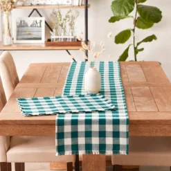 Design Imports Teal Heavyweight Check Fringed Placemat Set/6 -Design Imports GUEST 072b1642 f8a5 4450 91d4 f209d22c7f9c