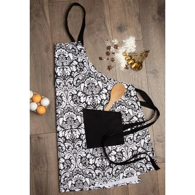 Design Imports Damask 2 Pocket Printed Apron Black 5 Design Imports Damask 2 Pocket Printed Apron Black - Image 5