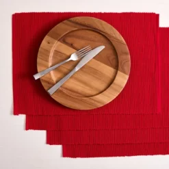 Design Imports Solid Ribbed Placemat Set/4, Muted Clay