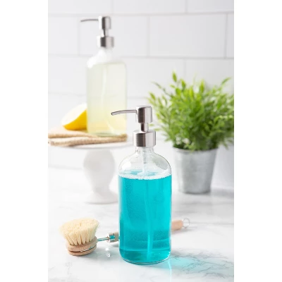 Design Imports 2 Pc 16Oz Clear Glass Bottle Set With Stainless Pump Tops 5 Design Imports 2 Pc 16Oz Clear Glass Bottle Set With Stainless Pump Tops - Image 5