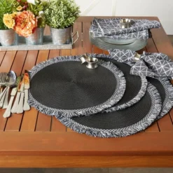 Round Fringed Placemat Set Of 6 -Design Imports GUEST 088898b5 aeae 4481 a901 4d549cb414af