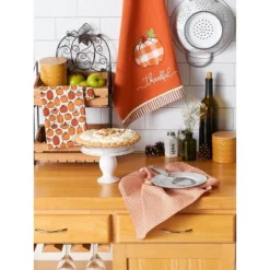 Design Imports Assorted Thankful Check Pumpkin Dishtowel (Set Of 3) -Design Imports GUEST 09479f68 980b 4039 a4b3 cae00a0fad54