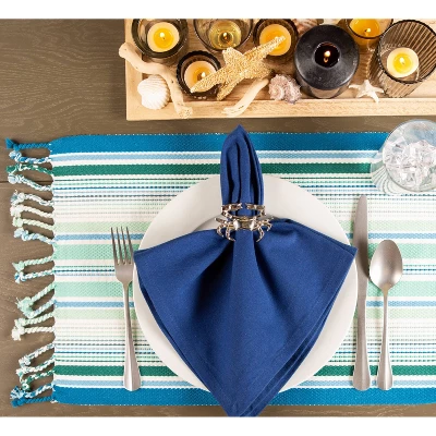 Set Of 6 Tidal Stripe Fringed Placemat Blue - Design Imports: 100% Cotton, Machine Washable, Indoor & Outdoor Use 5 Set Of 6 Tidal Stripe Fringed Placemat Blue - Design Imports: 100% Cotton, Machine Washable, Indoor & Outdoor Use - Image 5