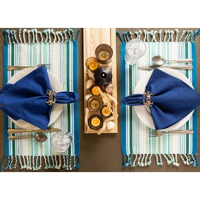 Set Of 6 Tidal Stripe Fringed Placemat Blue - Design Imports: 100% Cotton, Machine Washable, Indoor & Outdoor Use 4 Set Of 6 Tidal Stripe Fringed Placemat Blue - Design Imports: 100% Cotton, Machine Washable, Indoor & Outdoor Use - Image 4