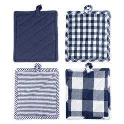 Design Imports Navy/Off White Potholder Set