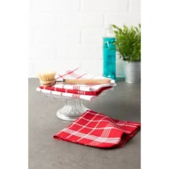 Design Imports Windowpane Waffle Dishcloth Set 12 Piece, 13X13", Red
