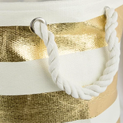 Design Imports Paper Bin Stripe Gold Round Large 20X15X15 1 Design Imports Paper Bin Stripe Gold Round Large 20X15X15