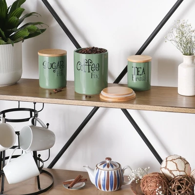 Design Imports Artichoke Green Coffee/Sugar/Tea Ceramic Canister Set/3 4 Design Imports Artichoke Green Coffee/Sugar/Tea Ceramic Canister Set/3 - Image 4