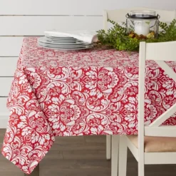 Design Imports Damask Printed Tablecloth, Red, 60X84"