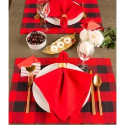 Design Imports Tango Red/Black Buffalo Check Ribbed Placemat Set/6 -Design Imports GUEST 10e74856 d15c 4c38 8f0d a874668a476b