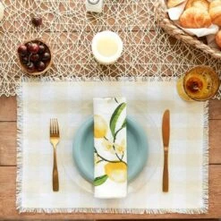 Design Imports Natural Heavyweight Check Fringed Placemat Set/6 -Design Imports GUEST 115de29d e3a8 4f4c ac2f 89892a7fe0e3