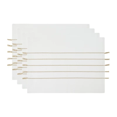 DII Stripe Tassel Placemat Set 4 Piece, White & Stone, 13x19" 7 DII Stripe Tassel Placemat Set 4 Piece, White & Stone, 13x19" - Image 7