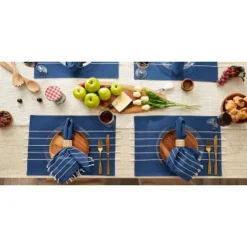DII Stripe Tassel Placemat Set 4 Piece, Navy & Off-White, 13x19" -Design Imports GUEST 13706548 e420 4c2a a176 7e6edf51d89d