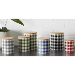 Design Imports Blue & White Buffalo Check Ceramic Canister Set/3 -Design Imports GUEST 1449b8e0 1de4 4a89 b1ca ea86db6693d0