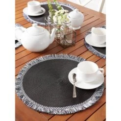Round Fringed Placemat Set Of 6 -Design Imports GUEST 14c2f897 72fd 4549 88a2 072ee21c4edd