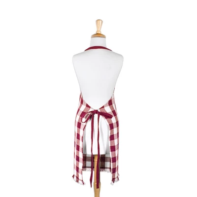 Design Imports Check Fringe Chef Apron, Wine 2 Design Imports Check Fringe Chef Apron, Wine - Image 2