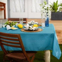 Design Imports Storm Blue Tonal Lattice Print Outdoor Tablecloth With Zipper 60X120 -Design Imports GUEST 15ec7de5 e33f 41c6 acd6 3f6fdbfd582b