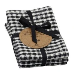 Design Imports Check Dishtowel & Dishcloth Set 6 Piece, Black, Dt 18X28", Dc 13X13"