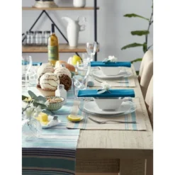 DII French Stripe Placemat Set 6 Piece, Taupe/Teal, 13x19" -Design Imports GUEST 174361ec 1ad7 466a a0bd 39d841fad71c
