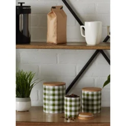 Design Imports Antique Green & White Buffalo Check Ceramic Canister Set/3 -Design Imports GUEST 17531a81 fbe5 4fd5 af03 a16cbfc63177