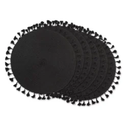 DII Tassel Embellished Placemat Set 6 Piece, Black Tassel, 15" Dia -Design Imports GUEST 176d4627 19e7 46d2 bcd3 2ae6e49313a8