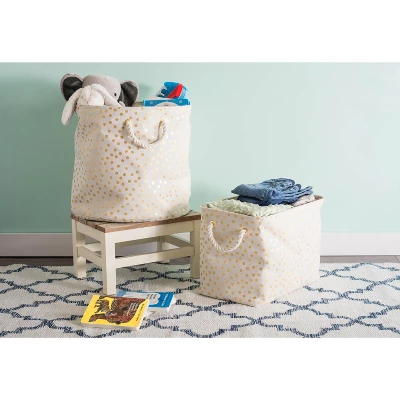 Design Imports Polyester Bin Dots Gold Rectangle Large 17.5X12X15 1 Design Imports Polyester Bin Dots Gold Rectangle Large 17.5X12X15
