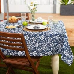 Design Imports Nautical Blue Floral Print Outdoor Tablecloth With Zipper 60X120 -Design Imports GUEST 18a6c7ff 8deb 456e 9389 855ef3f0e2de