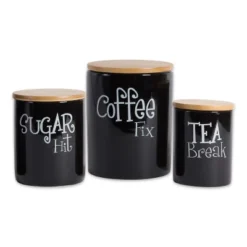Design Imports Black Coffee/Sugar/Tea Ceramic Canister Set/3 -Design Imports GUEST 18e212f0 7b9b 4a06 8401 07d41ce3786b