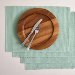 Design Imports Solid Ribbed Placemat Set/4, Cameo Blue
