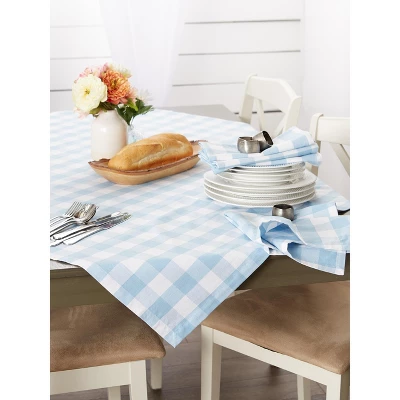 Design Imports Buffalo Check Cotton Tablecloth, Light Blue & White, 60X84" 3 Design Imports Buffalo Check Cotton Tablecloth, Light Blue & White, 60X84" - Image 3