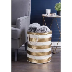 Design Imports Paper Bin Stripe Gold Round Large 20X15X15 6 Design Imports Paper Bin Stripe Gold Round Large 20X15X15 -Design Imports GUEST 1c6eb2a4 c17a 4fdf 8483 21253f147625
