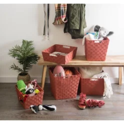 Design Imports Nylon Bin Basketweave Rust Trapezoid 13X15X5 Set/2