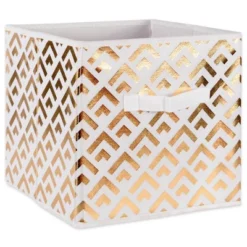 Design Imports Nonwoven Polyester Cube Double Diamond White/Gold Square 11X11X11 Set/2 -Design Imports GUEST 1e0075d8 7d6c 4850 a436 c59dab397ca5
