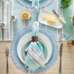 Design Imports Storm Blue Round Fringed Placemat Set/6 -Design Imports GUEST 1e0e1a9a a5e2 446b 8124 41bb9738557b