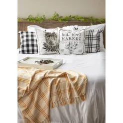 4pk 18"x18" Pig And Flower Market Farmhouse Check And Printed Square Throw Pillow Covers White - Design Imports -Design Imports GUEST 1e7ddb80 0fb8 4d7d 8150 46710695dfa4