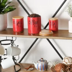 Design Imports Red Coffee/Sugar/Tea Ceramic Canister Set/3 -Design Imports GUEST 1edb19b5 f575 4dc3 b626 858c5405ef7a