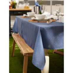 Design Imports French Blue Tonal Lattice Print Outdoor Tablecloth With Zipper 60X120 -Design Imports GUEST 1f50d974 a4af 40db a556 2a7ae36123d1